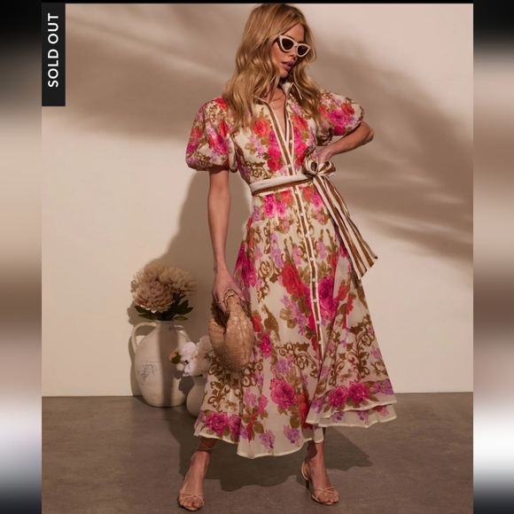 Vici NWT Meadowlane Floral Waist Tie Midi Dress Size XL - Picture 2 of 11